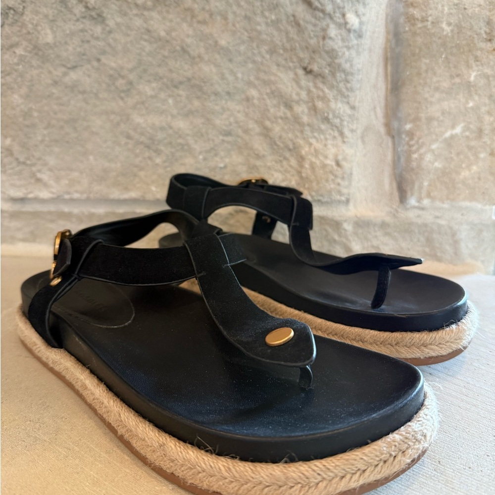 AEROSOLES Black Espadrille Sandals with Gold Detail